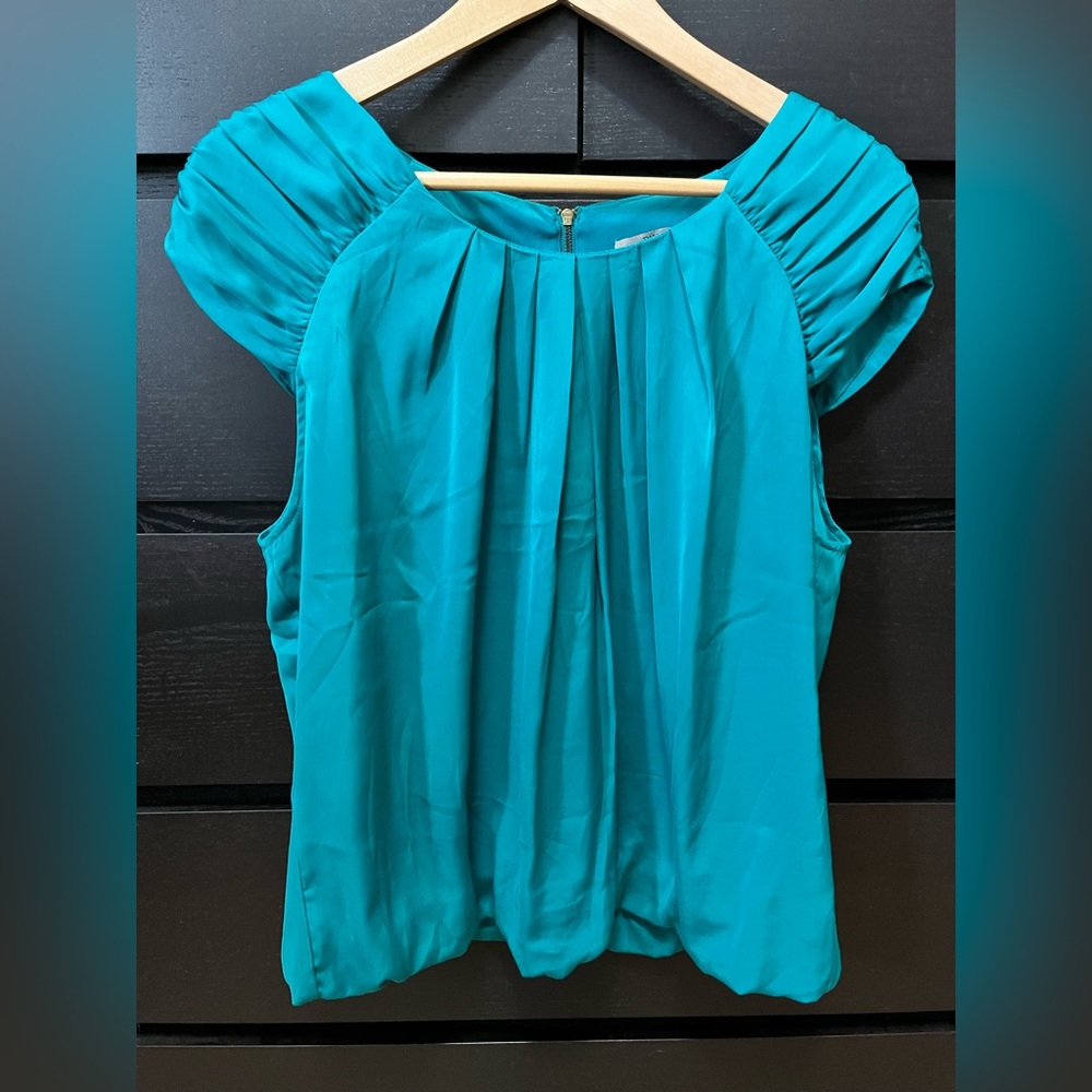 Ruched-Cap Sleeve Teal Blouse